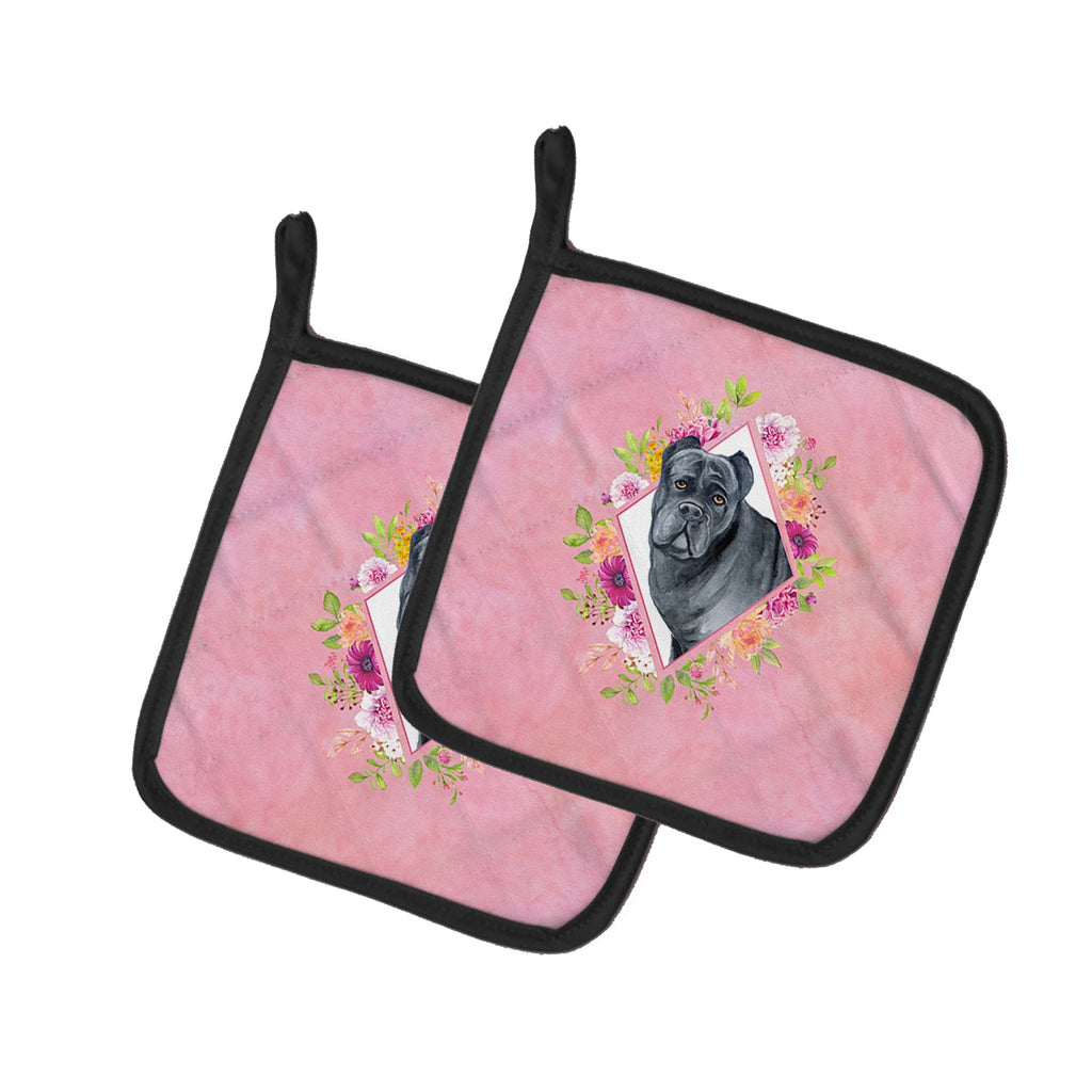 Cane Corso Pink Flowers Pot Holder Set of 2 Heat Resistant Quilted Hot Pads 7.5 x 7.5 Inch, Insulated Kitchen Trivets for Cooking & Baking
