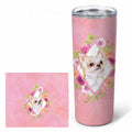 Long Hair Chihuahua Pink Flowers Stainless Steel Skinny Tumbler 20 oz Vacuum Double Walled Reusable Insulated Travel Cup