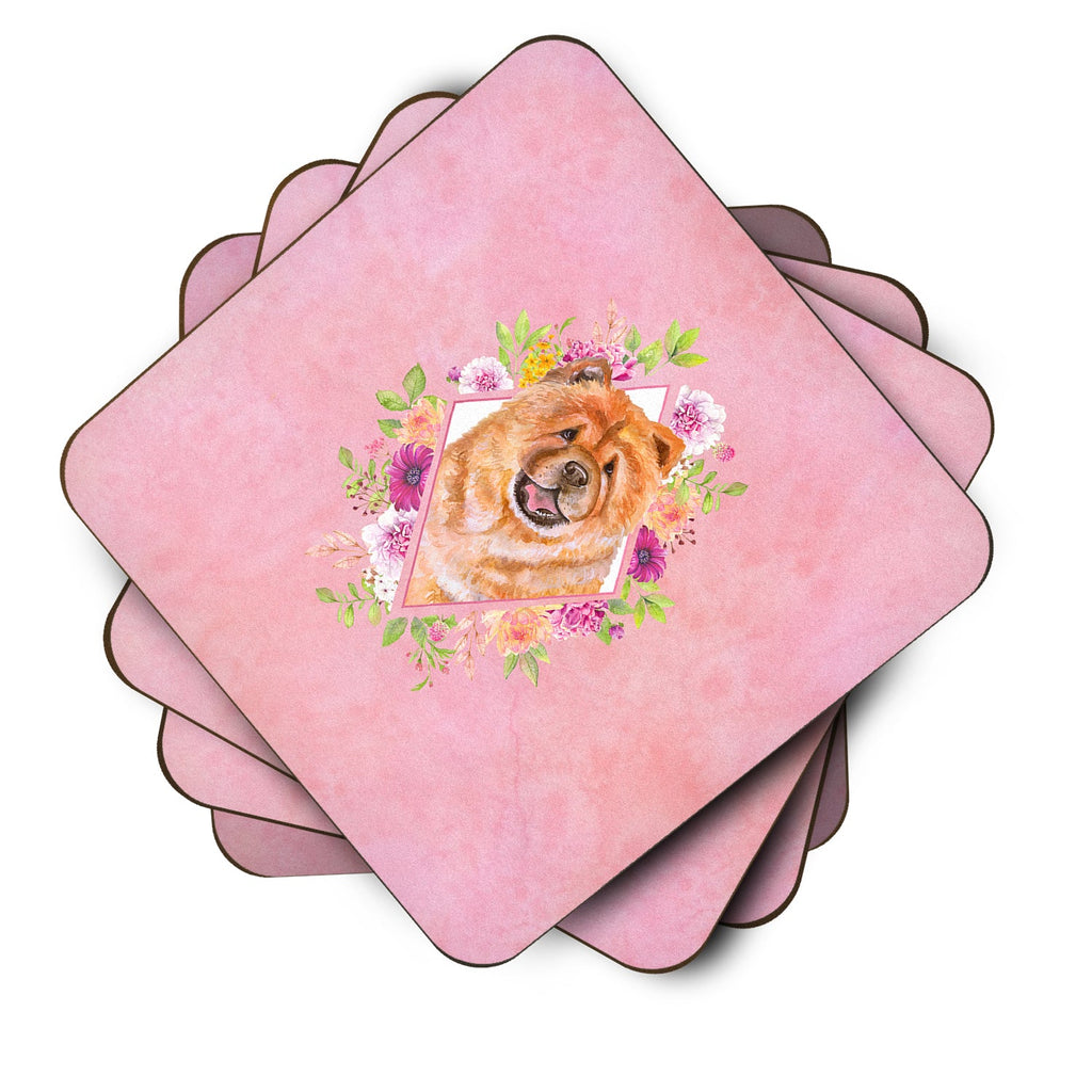 Chow Chow #1 Pink Flowers Foam Coasters Set of 4 Cup Coasters for Indoor Outdoor, Tabletop Protection, Anti Slip, Mouse pad Material