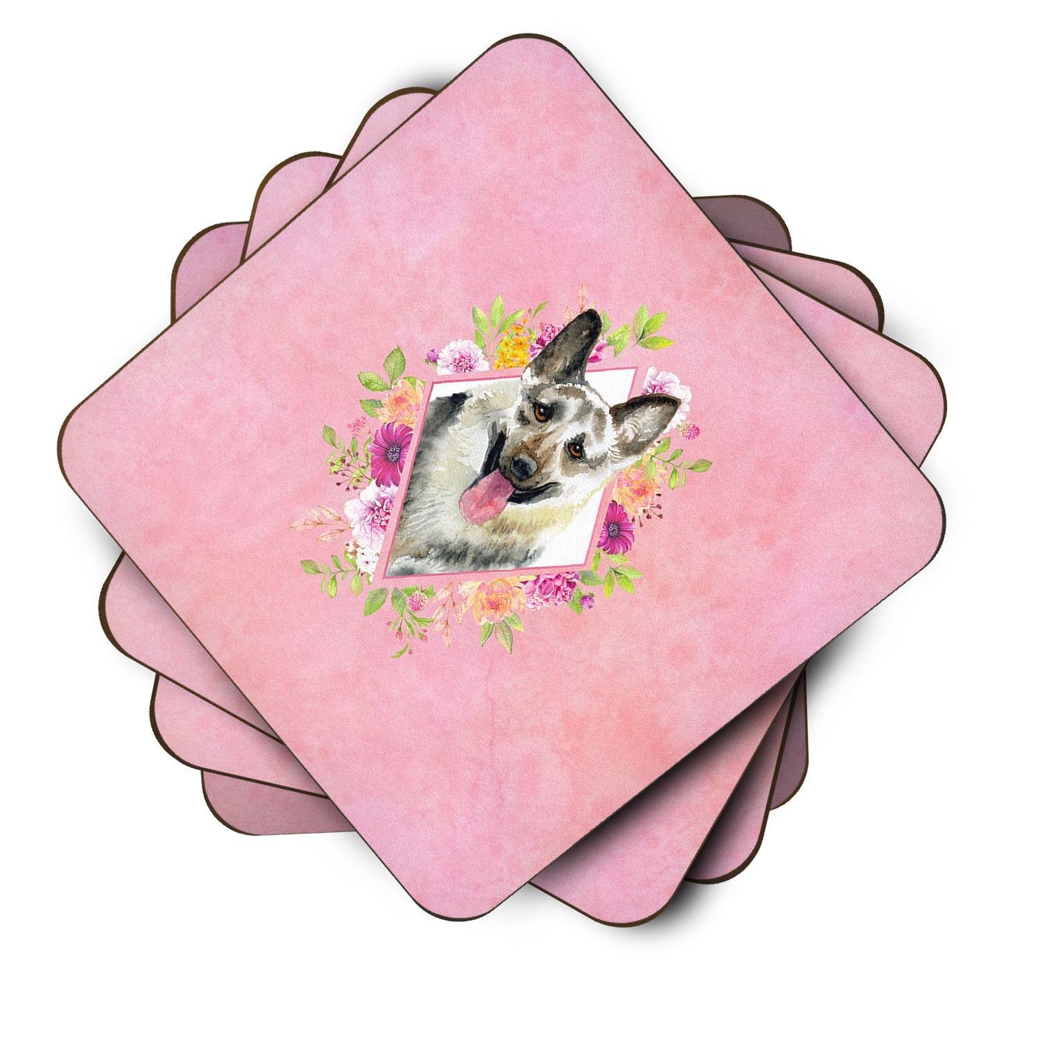 Eastern German Shepherd Pink Flowers Foam Coasters Set of 4 Cup Coasters for Indoor Outdoor, Tabletop Protection, Anti Slip, Mouse pad Material