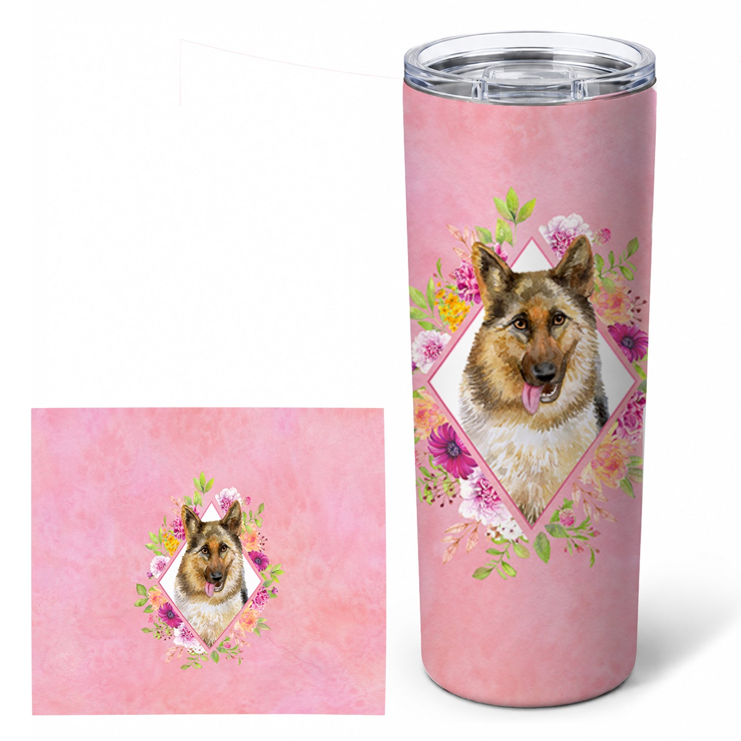 German Shepherd #1 Pink Flowers Stainless Steel Skinny Tumbler 20 oz Vacuum Double Walled Reusable Insulated Travel Cup