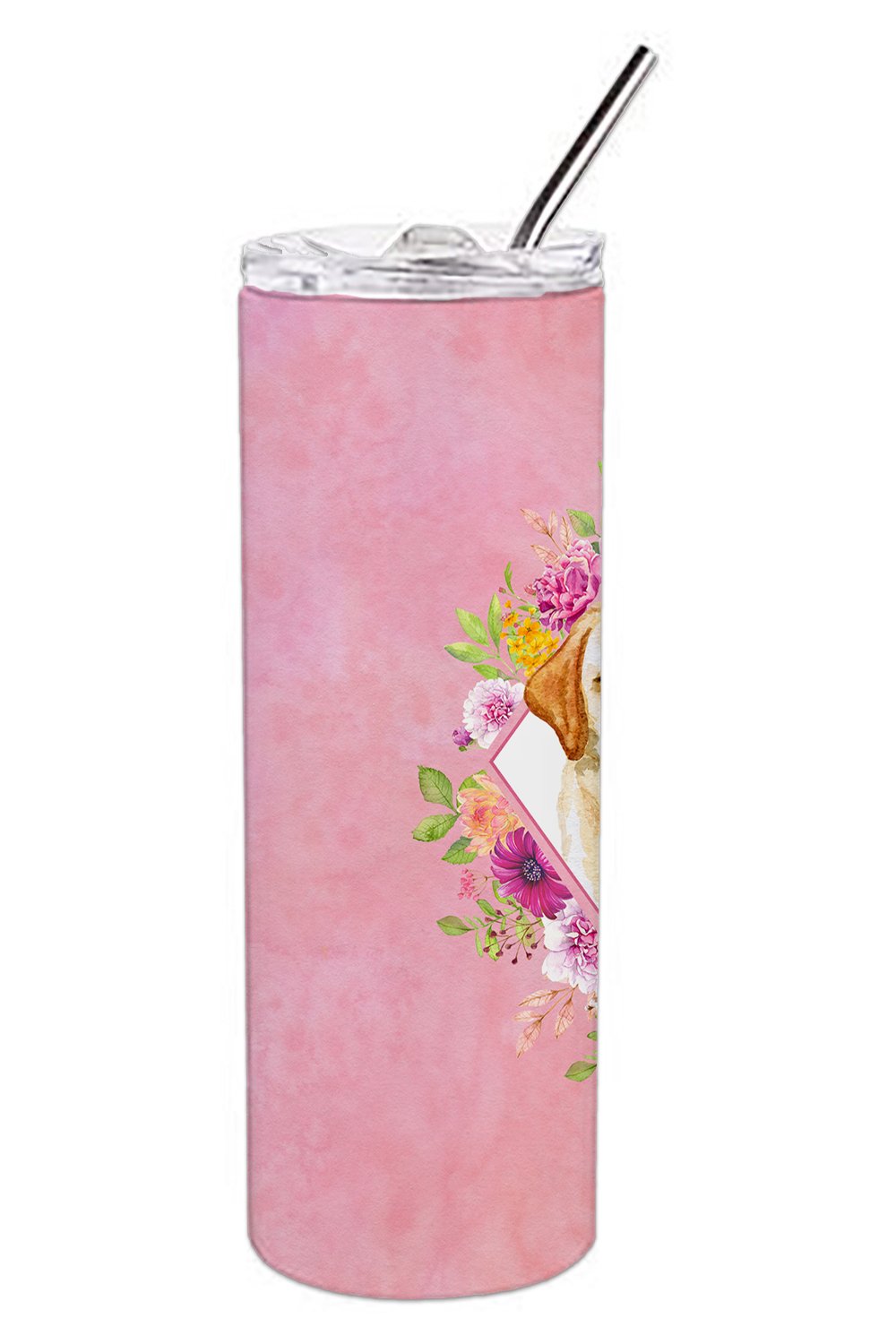 Golden Retriever Pink Flowers Stainless Steel Skinny Tumbler 20 oz Vacuum Double Walled Reusable Insulated Travel Cup