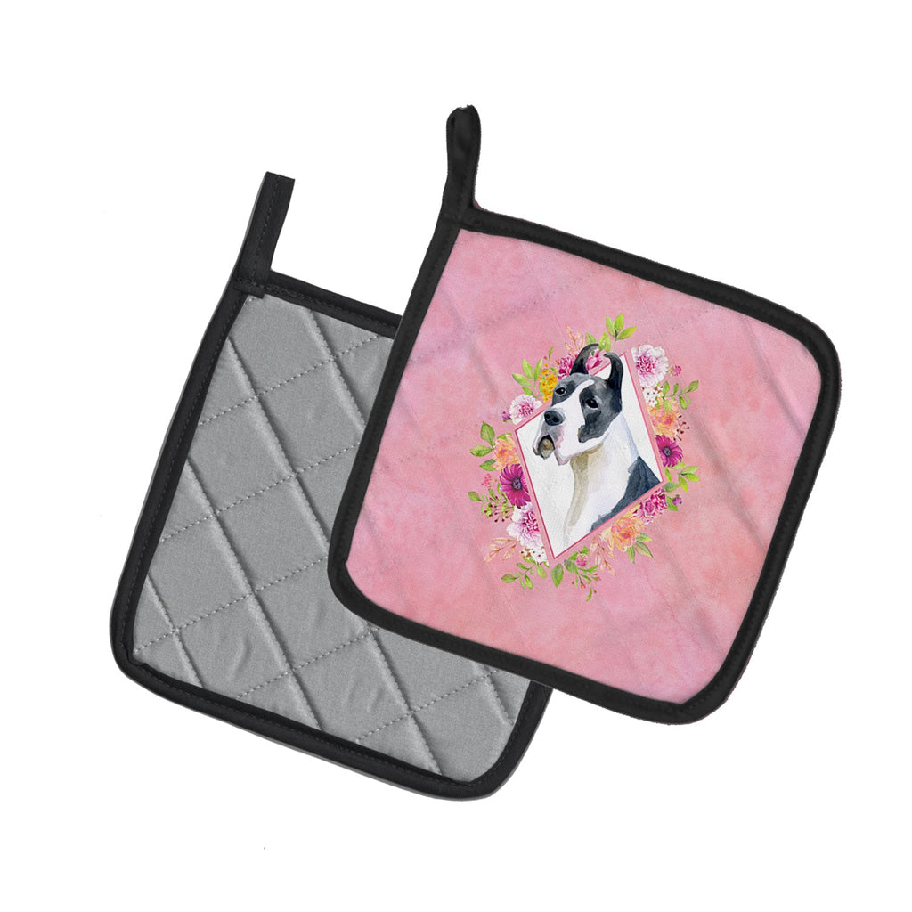 Great Dane Pink Flowers Pot Holder Set of 2 Heat Resistant Quilted Hot Pads 7.5 x 7.5 Inch, Insulated Kitchen Trivets for Cooking & Baking