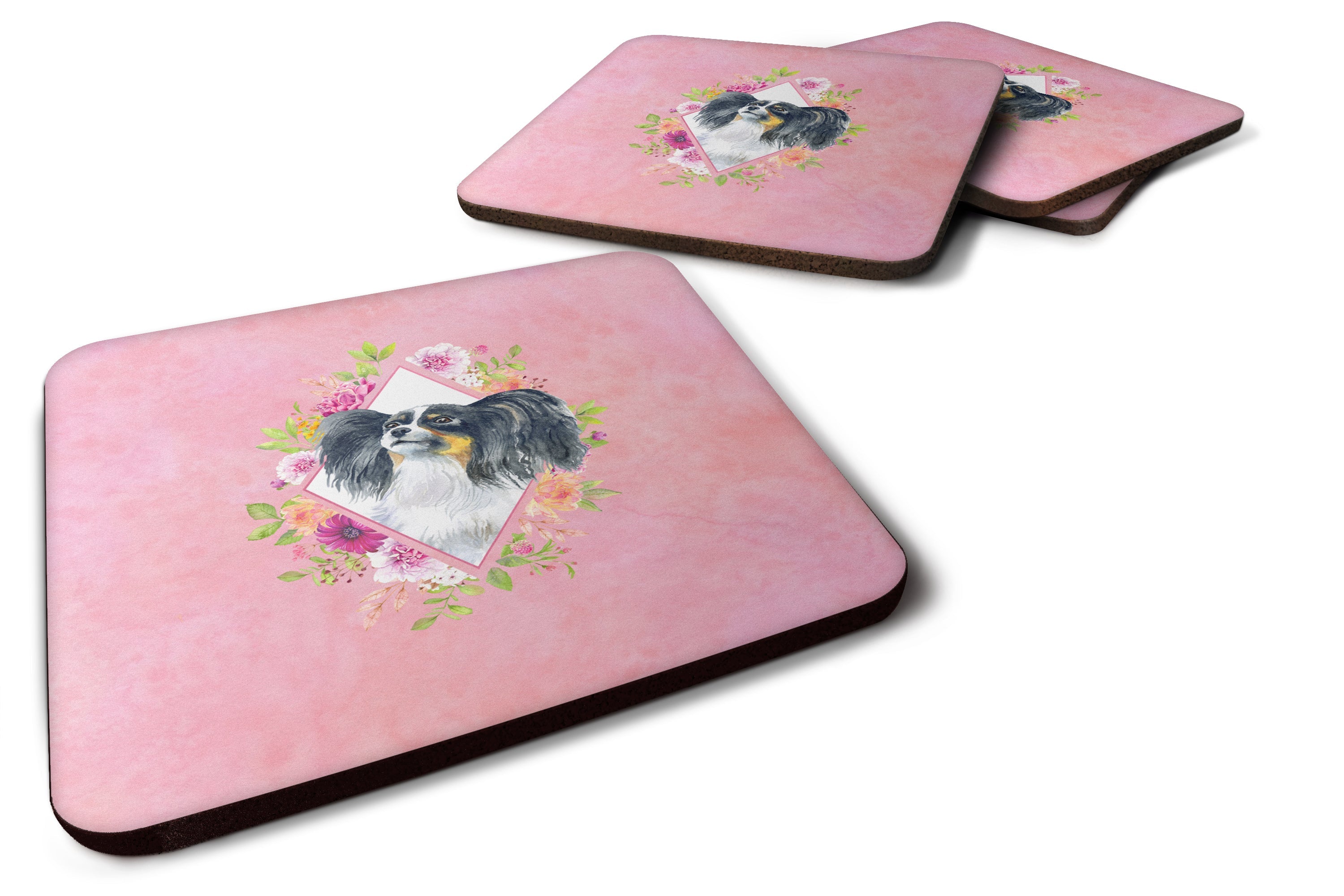 Papillon Pink Flowers Foam Coasters Set of 4 Cup Coasters for Indoor Outdoor, Tabletop Protection, Anti Slip, Mouse pad Material