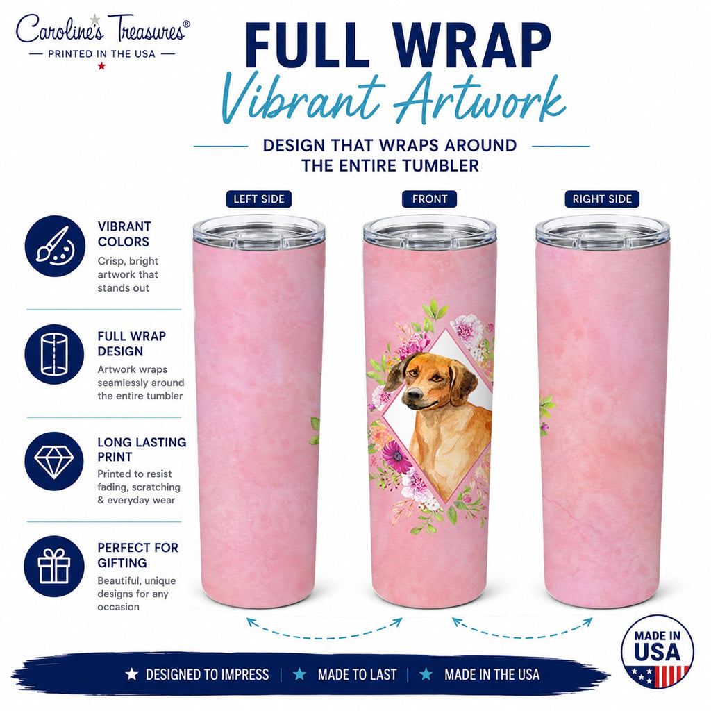 Rhodesian Ridgeback Pink Flowers Stainless Steel Skinny Tumbler 20 oz Vacuum Double Walled Reusable Insulated Travel Cup