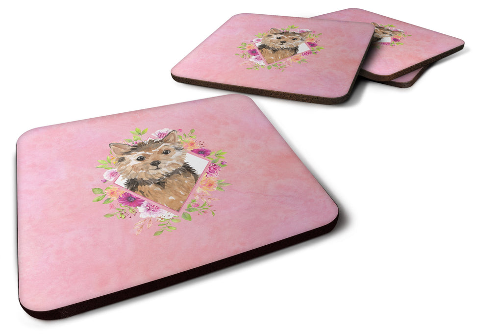 Norwich Terrier Pink Flowers Foam Coasters Set of 4 Cup Coasters for Indoor Outdoor, Tabletop Protection, Anti Slip, Mouse pad Material