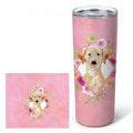 Yellow Lab Pink Flowers Stainless Steel Skinny Tumbler 20 oz Vacuum Double Walled Reusable Insulated Travel Cup