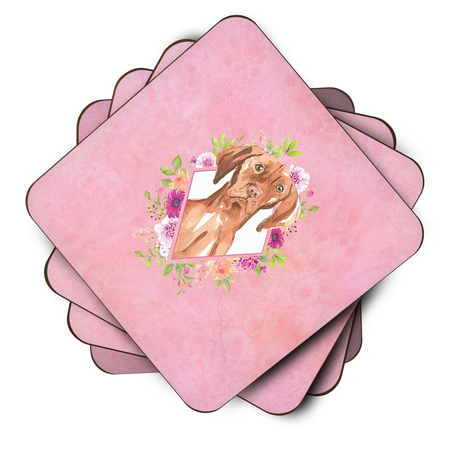 Vizsla Pink Flowers Foam Coasters Set of 4 Cup Coasters for Indoor Outdoor, Tabletop Protection, Anti Slip, Mouse pad Material