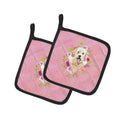 Goldendoodle Pink Flowers Pot Holder Set of 2 Heat Resistant Quilted Hot Pads 7.5 x 7.5 Inch, Insulated Kitchen Trivets for Cooking & Baking