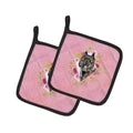Bouvier des Flandres Pink Flowers Pot Holder Set of 2 Heat Resistant Quilted Hot Pads 7.5 x 7.5 Inch, Insulated Kitchen Trivets for Cooking & Baking