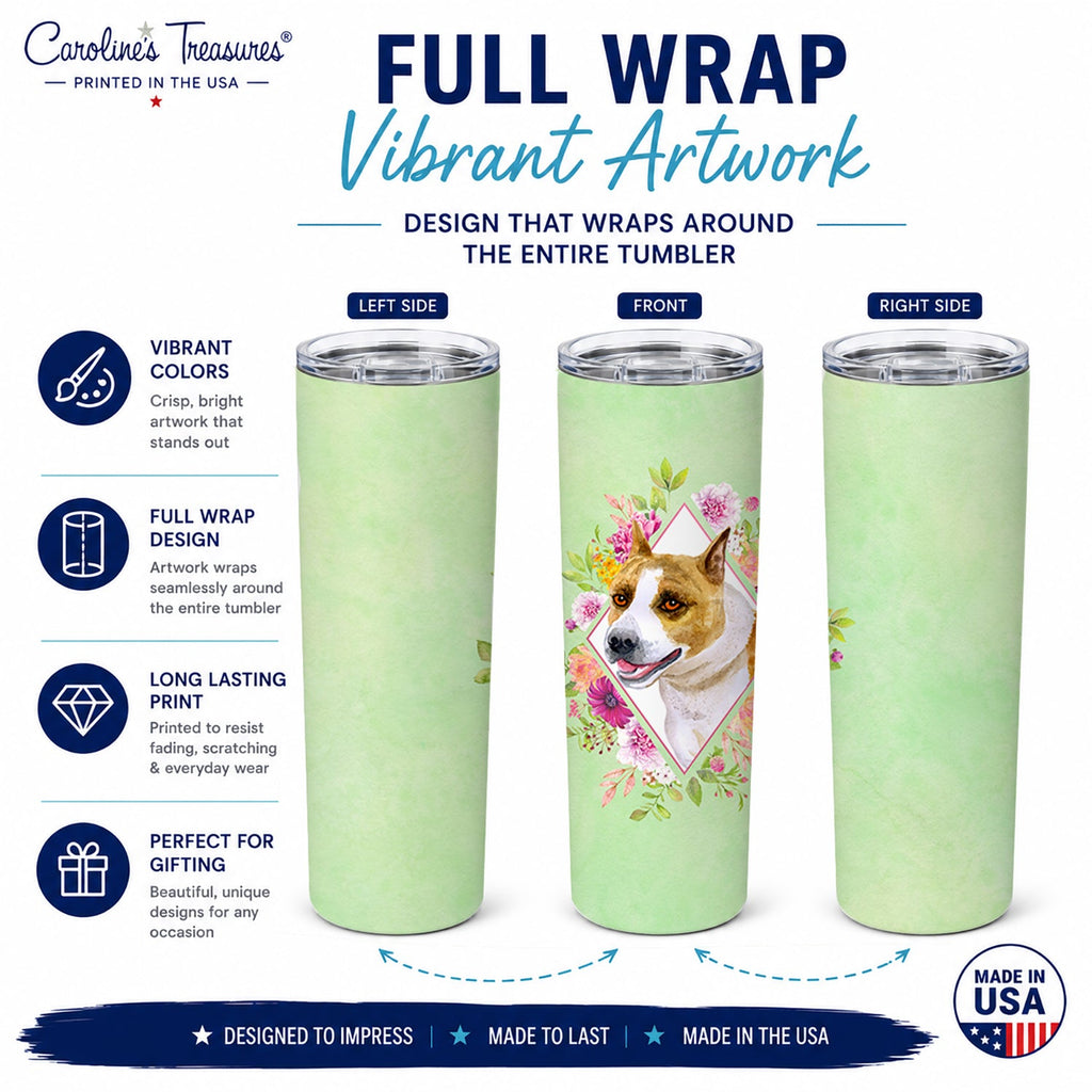 Bull Terrier Green Flowers Stainless Steel Skinny Tumbler 20 oz Vacuum Double Walled Reusable Insulated Travel Cup