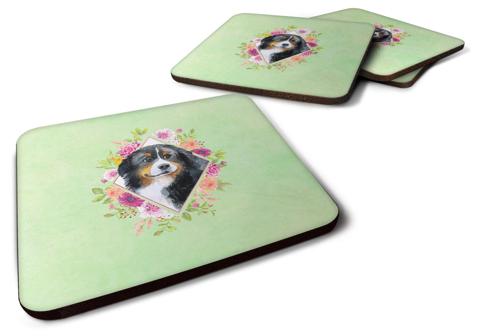 Bernese Mountain Dog Green Flowers Foam Coasters Set of 4 Cup Coasters for Indoor Outdoor, Tabletop Protection, Anti Slip, Mouse pad Material