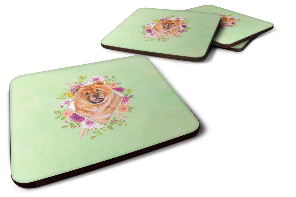 Chow Chow #1 Green Flowers Foam Coasters Set of 4 Cup Coasters for Indoor Outdoor, Tabletop Protection, Anti Slip, Mouse pad Material