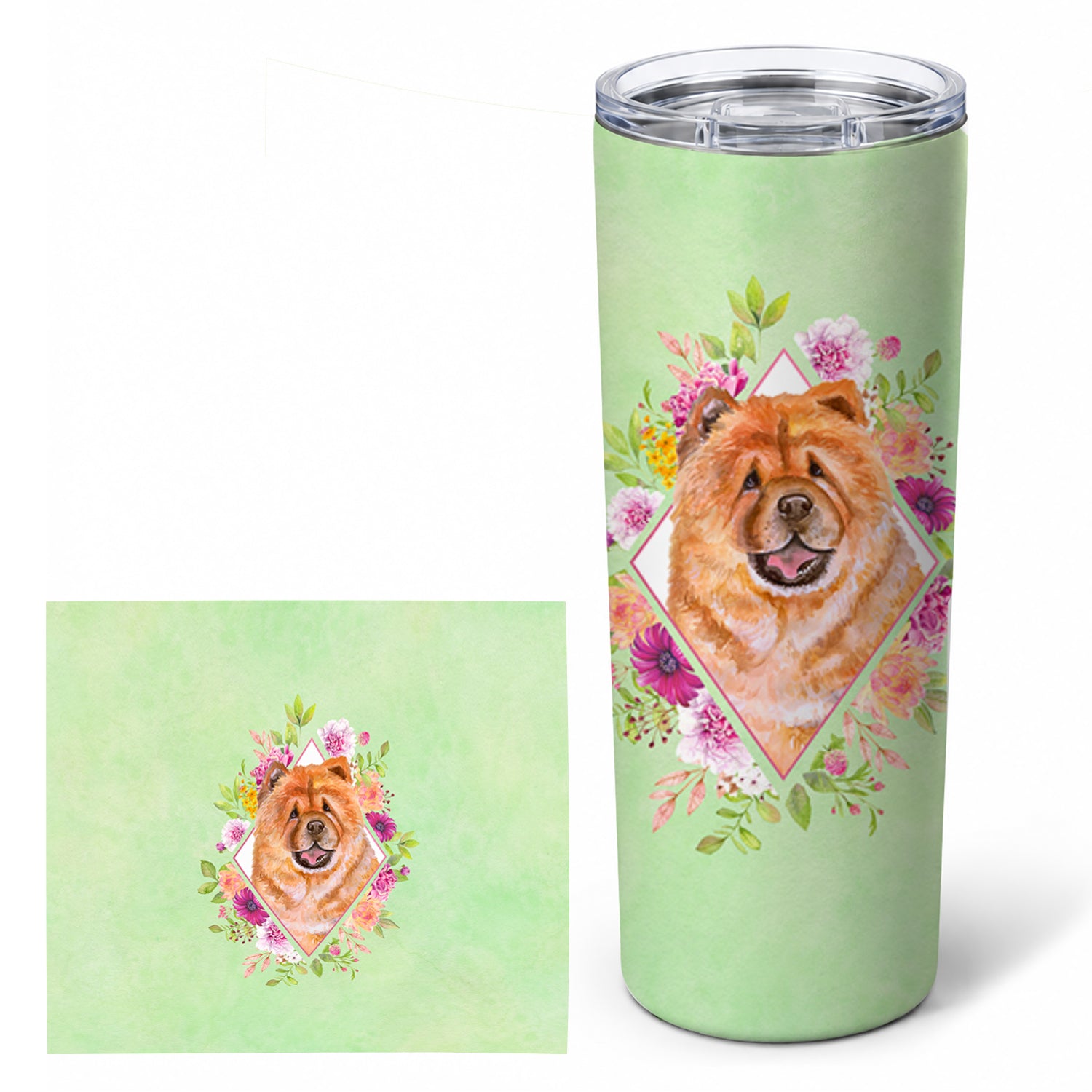 Chow Chow #1 Green Flowers Stainless Steel Skinny Tumbler 20 oz Vacuum Double Walled Reusable Insulated Travel Cup
