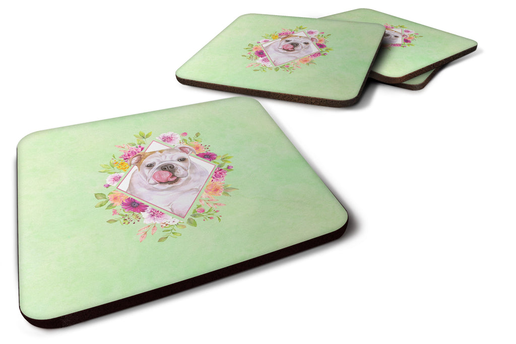 English Bulldog Green Flowers Foam Coasters Set of 4 Cup Coasters for Indoor Outdoor, Tabletop Protection, Anti Slip, Mouse pad Material