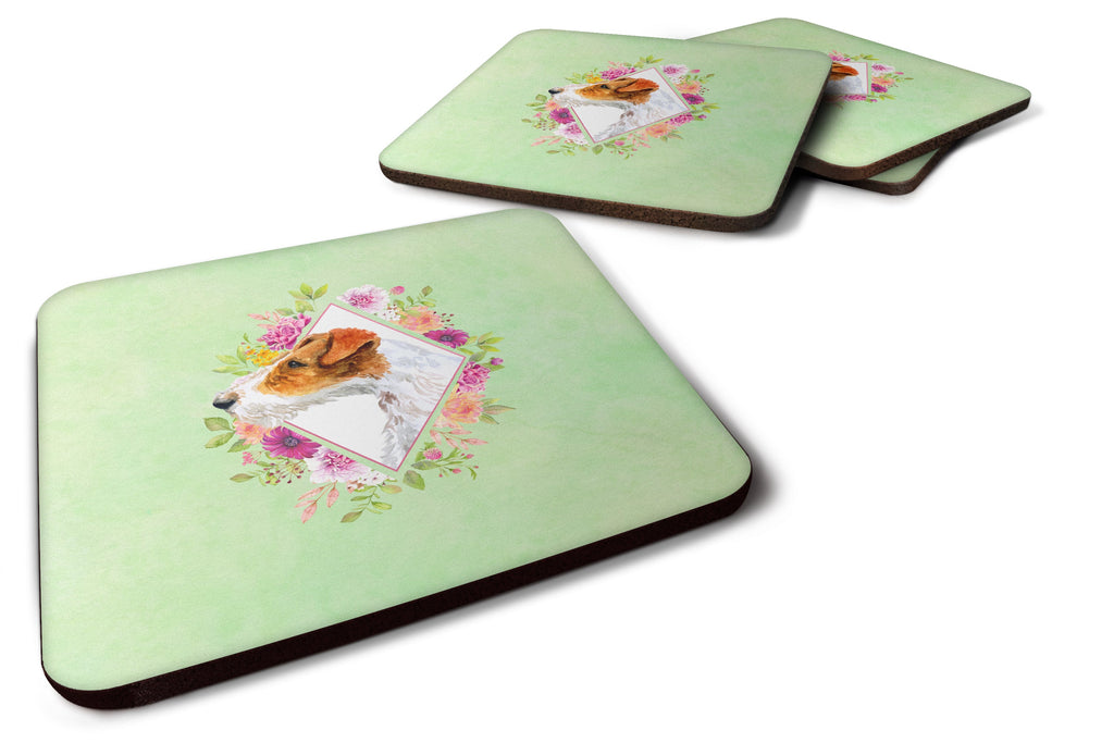 Jack Russell Terrier #2 Green Flowers Foam Coasters Set of 4 Cup Coasters for Indoor Outdoor, Tabletop Protection, Anti Slip, Mouse pad Material