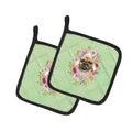 Fawn French Bulldog Green Flowers Pot Holder Set of 2 Heat Resistant Quilted Hot Pads 7.5 x 7.5 Inch, Insulated Kitchen Trivets for Cooking & Baking