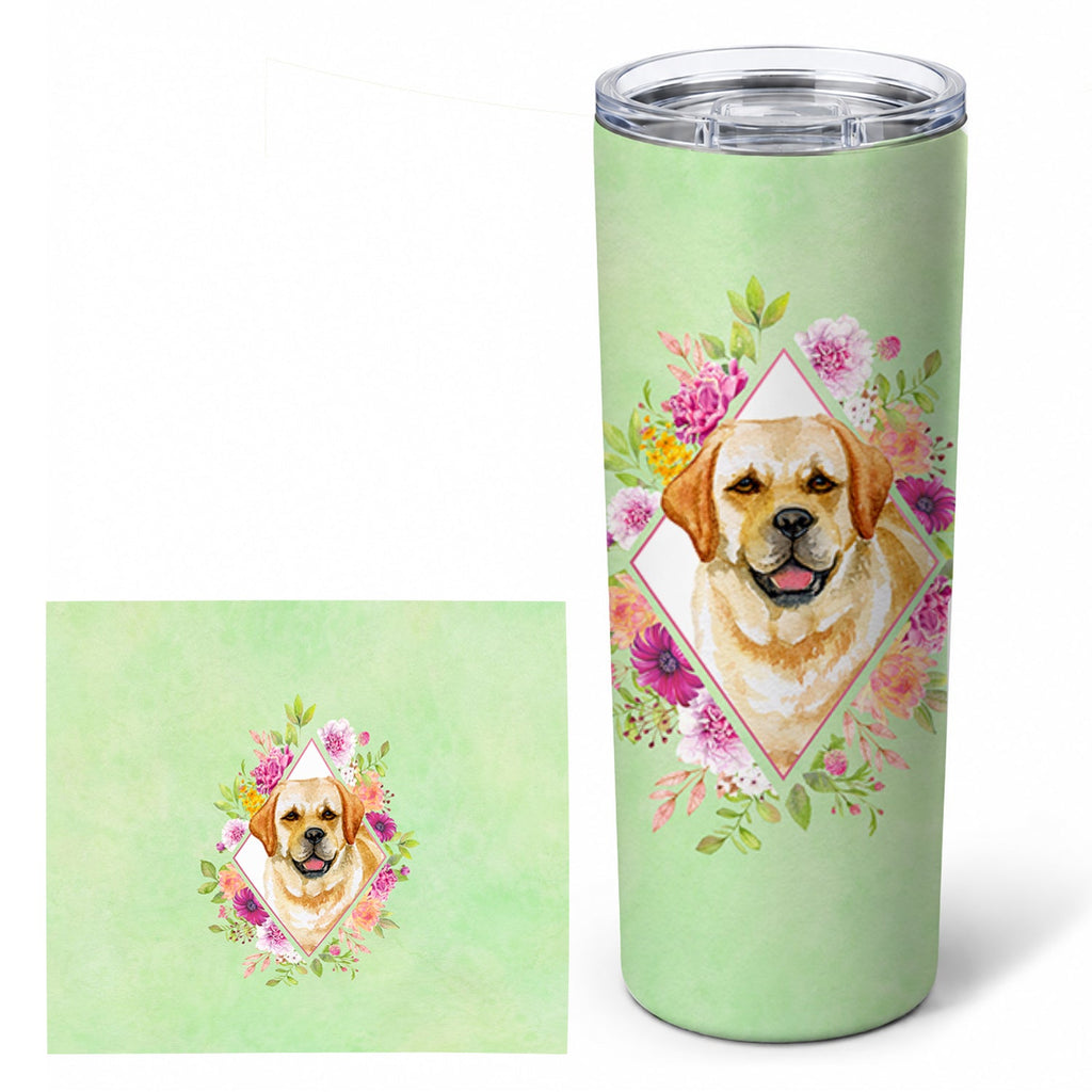 Golden Retriever Green Flowers Stainless Steel Skinny Tumbler 20 oz Vacuum Double Walled Reusable Insulated Travel Cup
