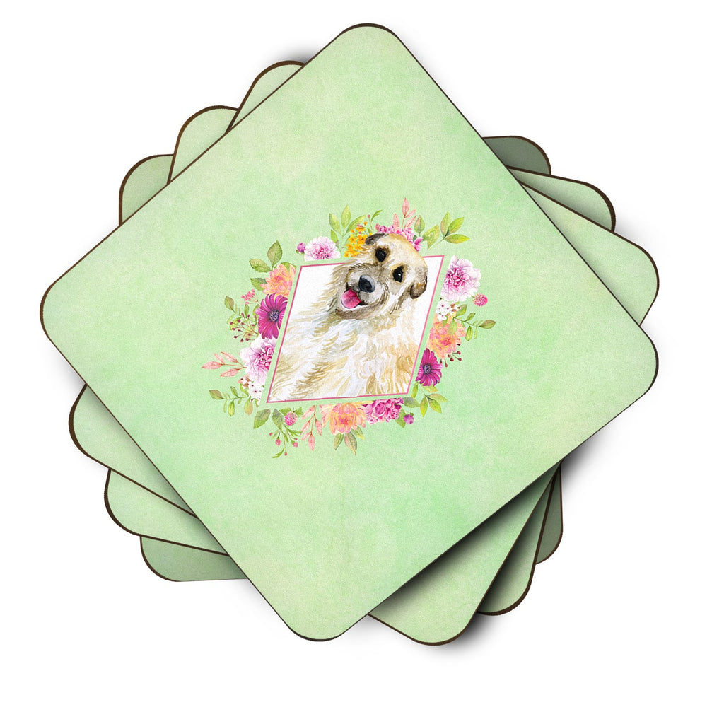 Irish Wolfhound Green Flowers Foam Coasters Set of 4 Cup Coasters for Indoor Outdoor, Tabletop Protection, Anti Slip, Mouse pad Material