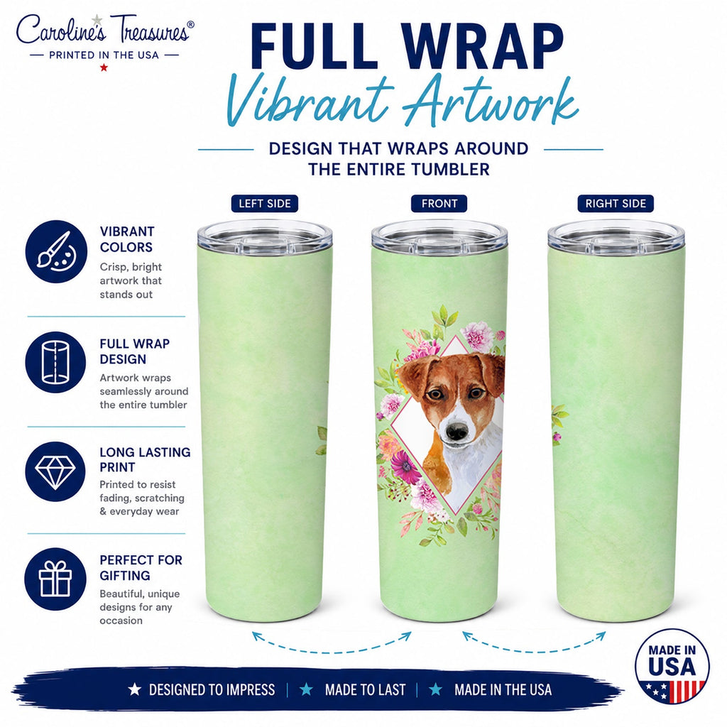 Jack Russell Terrier #2 Green Flowers Stainless Steel Skinny Tumbler 20 oz Vacuum Double Walled Reusable Insulated Travel Cup
