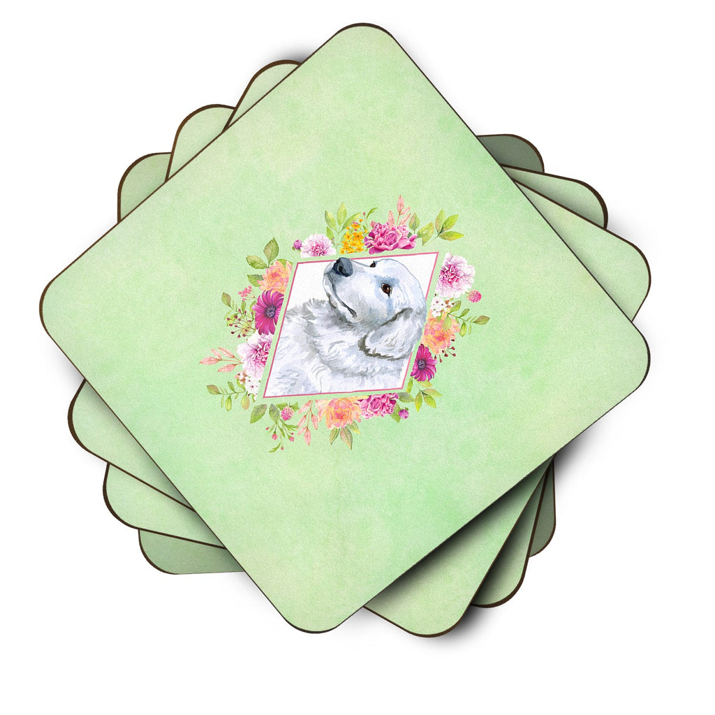 Great Pyrenees Green Flowers Foam Coasters Set of 4 Cup Coasters for Indoor Outdoor, Tabletop Protection, Anti Slip, Mouse pad Material