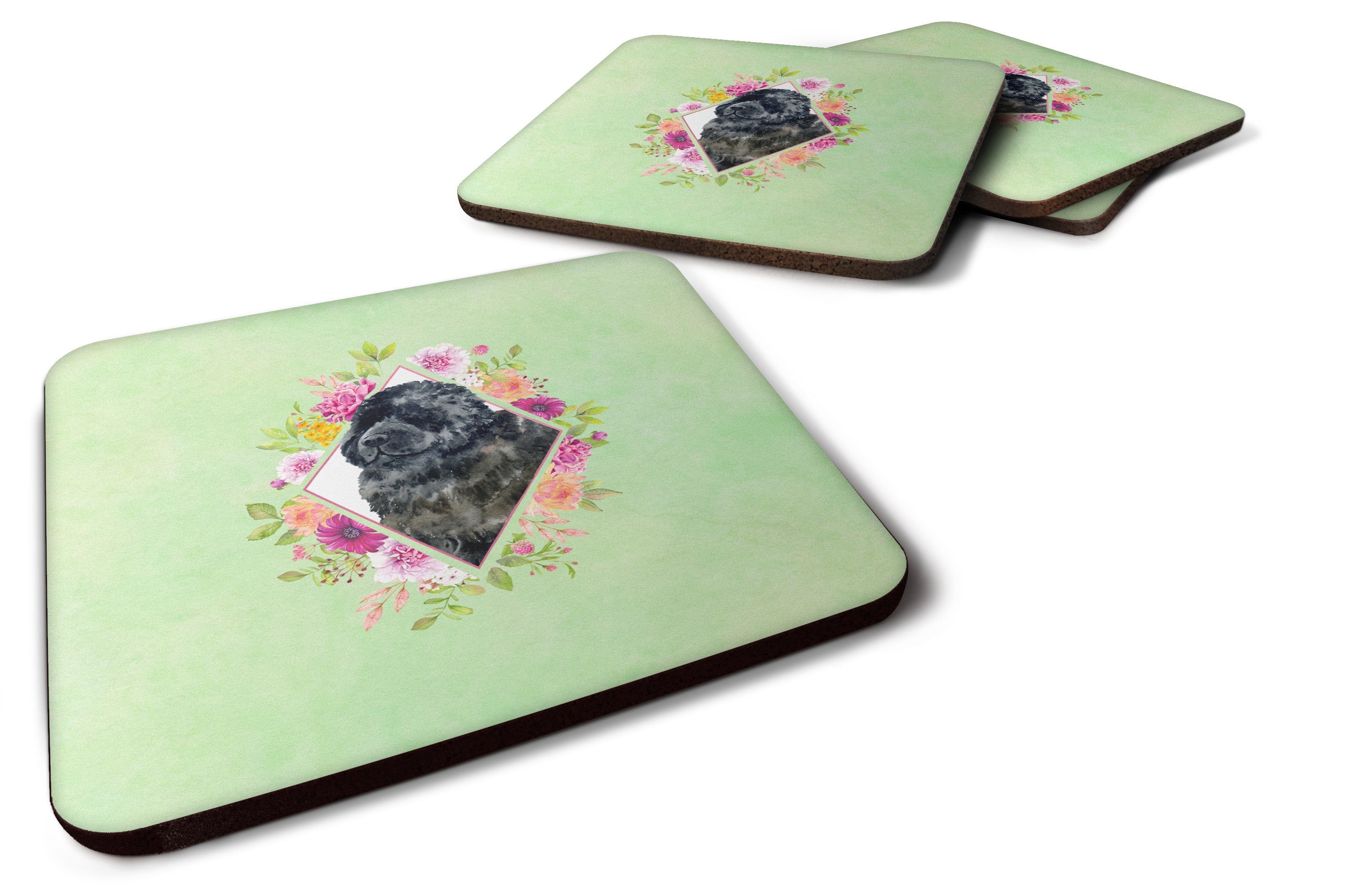 Newfoundland Green Flowers Foam Coasters Set of 4 Cup Coasters for Indoor Outdoor, Tabletop Protection, Anti Slip, Mouse pad Material