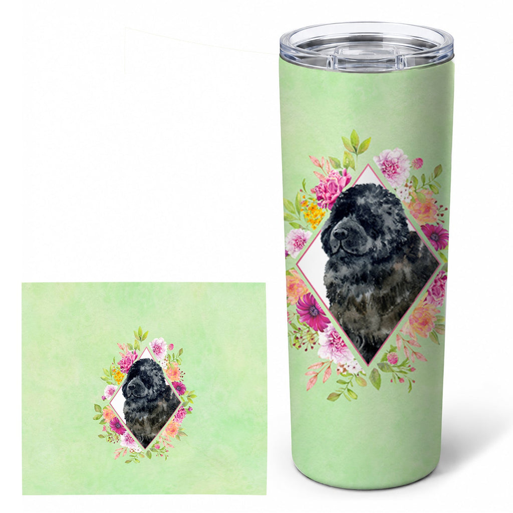 Newfoundland Green Flowers Stainless Steel Skinny Tumbler 20 oz Vacuum Double Walled Reusable Insulated Travel Cup