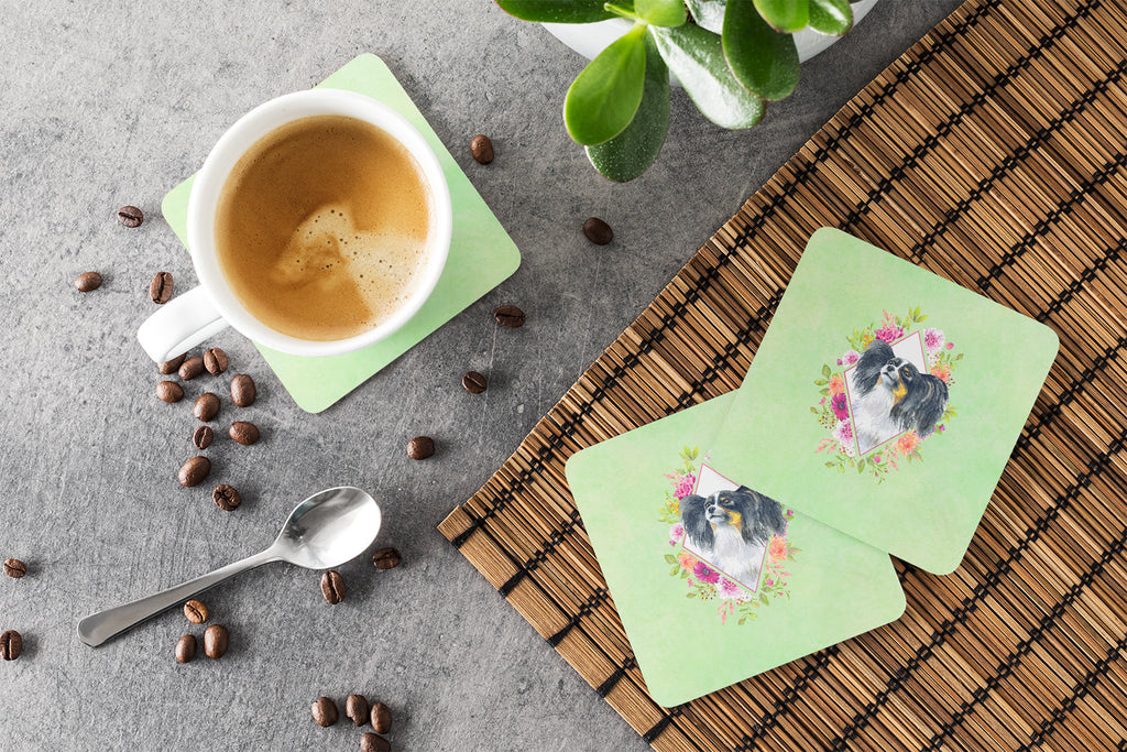 Papillon Green Flowers Foam Coasters Set of 4 Cup Coasters for Indoor Outdoor, Tabletop Protection, Anti Slip, Mouse pad Material