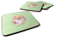 Pomeranian #1 Green Flowers Foam Coasters Set of 4 Cup Coasters for Indoor Outdoor, Tabletop Protection, Anti Slip, Mouse pad Material