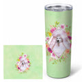 Standard White Poodle Green Flowers Stainless Steel Skinny Tumbler 20 oz Vacuum Double Walled Reusable Insulated Travel Cup
