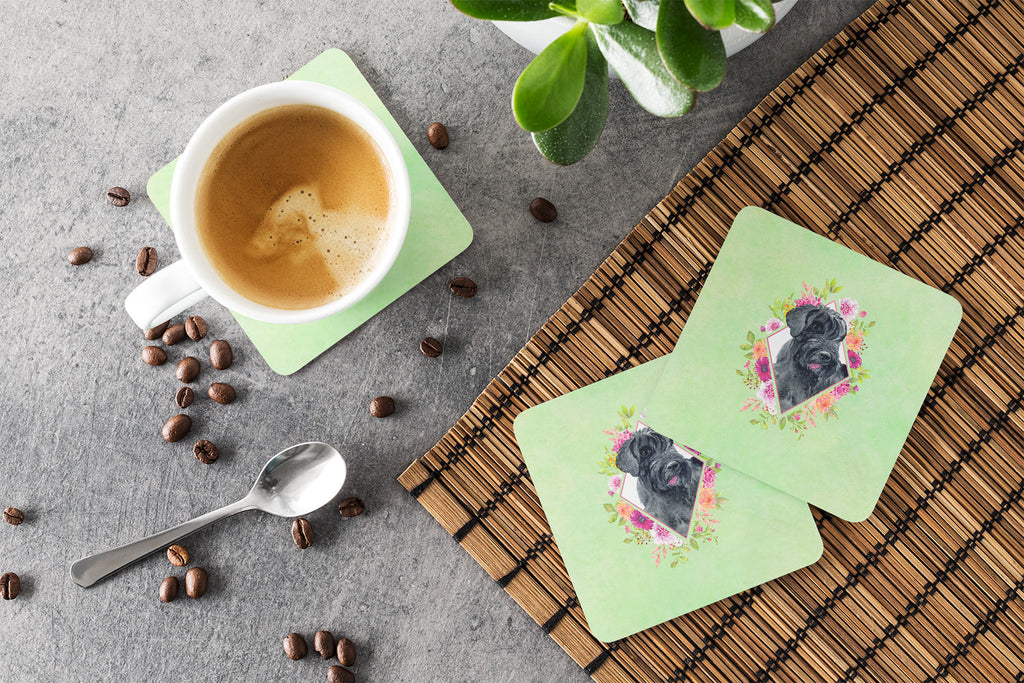 Giant Schnauzer Green Flowers Foam Coasters Set of 4 Cup Coasters for Indoor Outdoor, Tabletop Protection, Anti Slip, Mouse pad Material