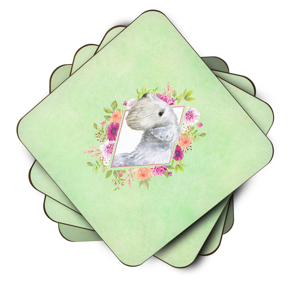 Sealyham Terrier Green Flowers Foam Coasters Set of 4 Cup Coasters for Indoor Outdoor, Tabletop Protection, Anti Slip, Mouse pad Material