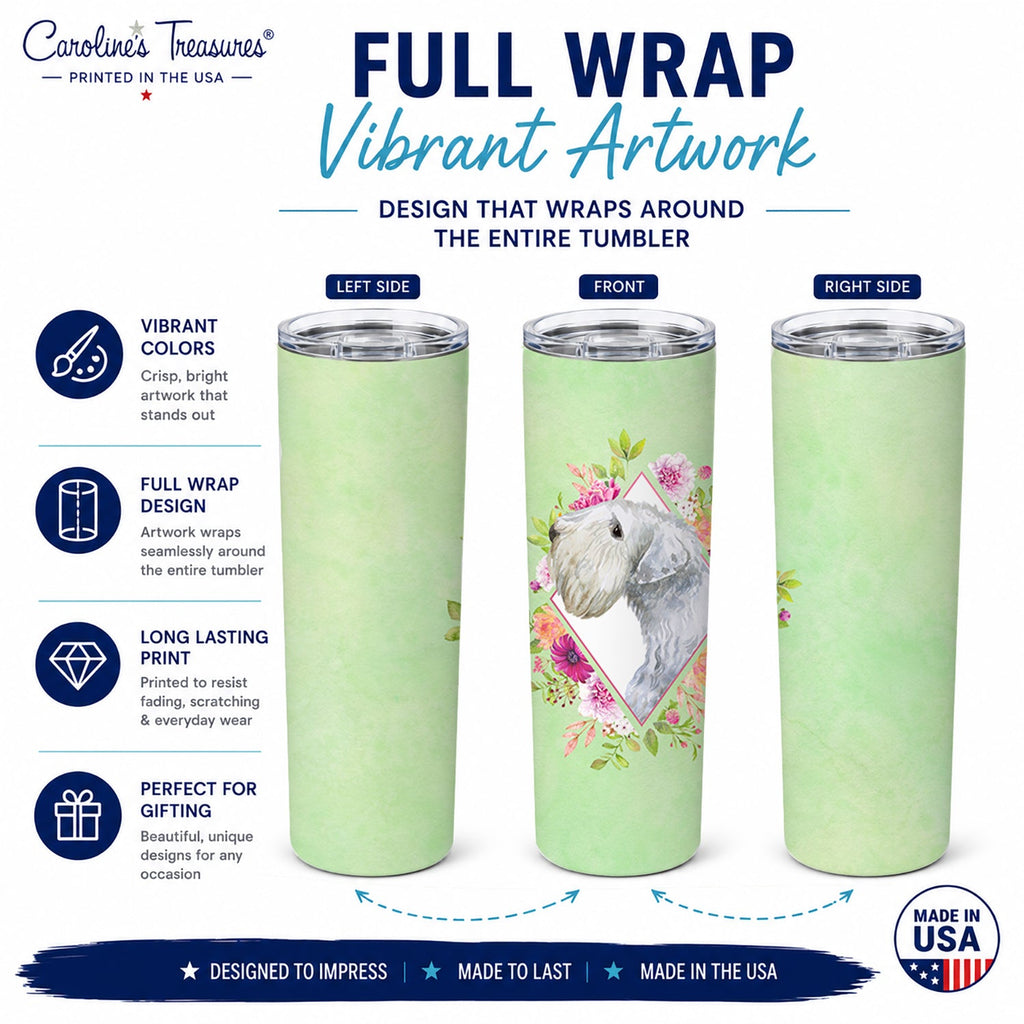 Sealyham Terrier Green Flowers Stainless Steel Skinny Tumbler 20 oz Vacuum Double Walled Reusable Insulated Travel Cup