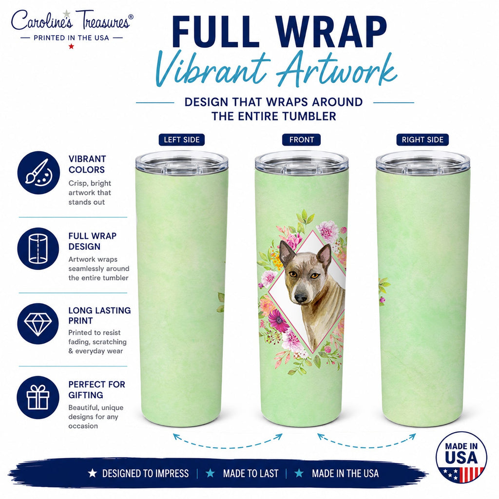 Thai Ridgeback Green Flowers Stainless Steel Skinny Tumbler 20 oz Vacuum Double Walled Reusable Insulated Travel Cup