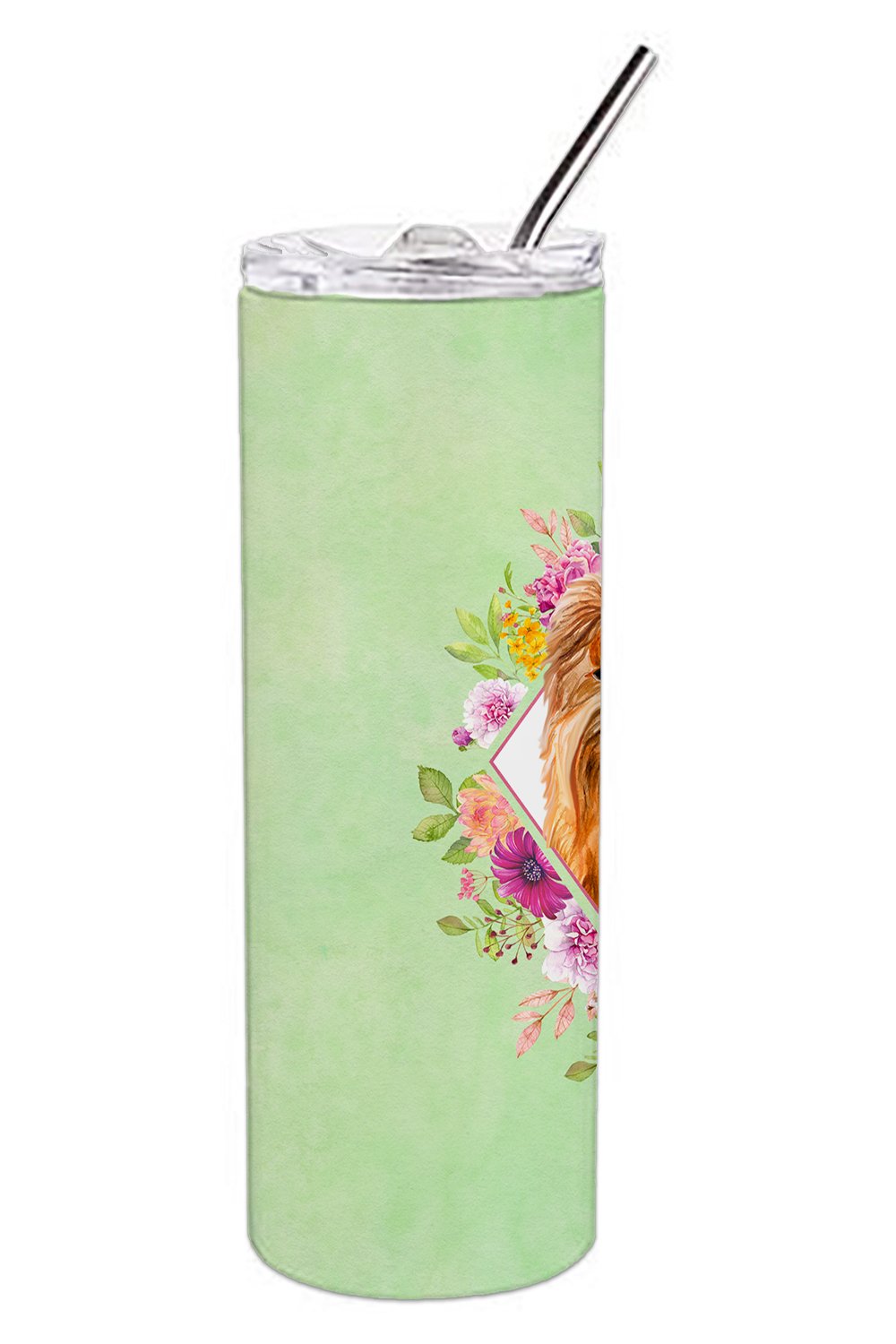 Yorkshire Terrier #2 Green Flowers Stainless Steel Skinny Tumbler 20 oz Vacuum Double Walled Reusable Insulated Travel Cup