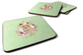 Yorkie Green Flowers Foam Coasters Set of 4 Cup Coasters for Indoor Outdoor, Tabletop Protection, Anti Slip, Mouse pad Material