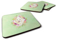 White Collie Green Flowers Foam Coasters Set of 4 Cup Coasters for Indoor Outdoor, Tabletop Protection, Anti Slip, Mouse pad Material