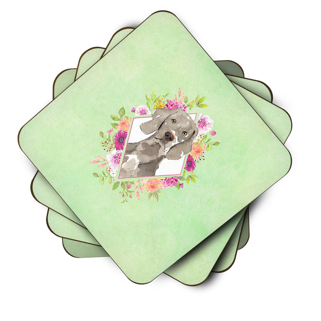 Weimaraner Green Flowers Foam Coasters Set of 4 Cup Coasters for Indoor Outdoor, Tabletop Protection, Anti Slip, Mouse pad Material