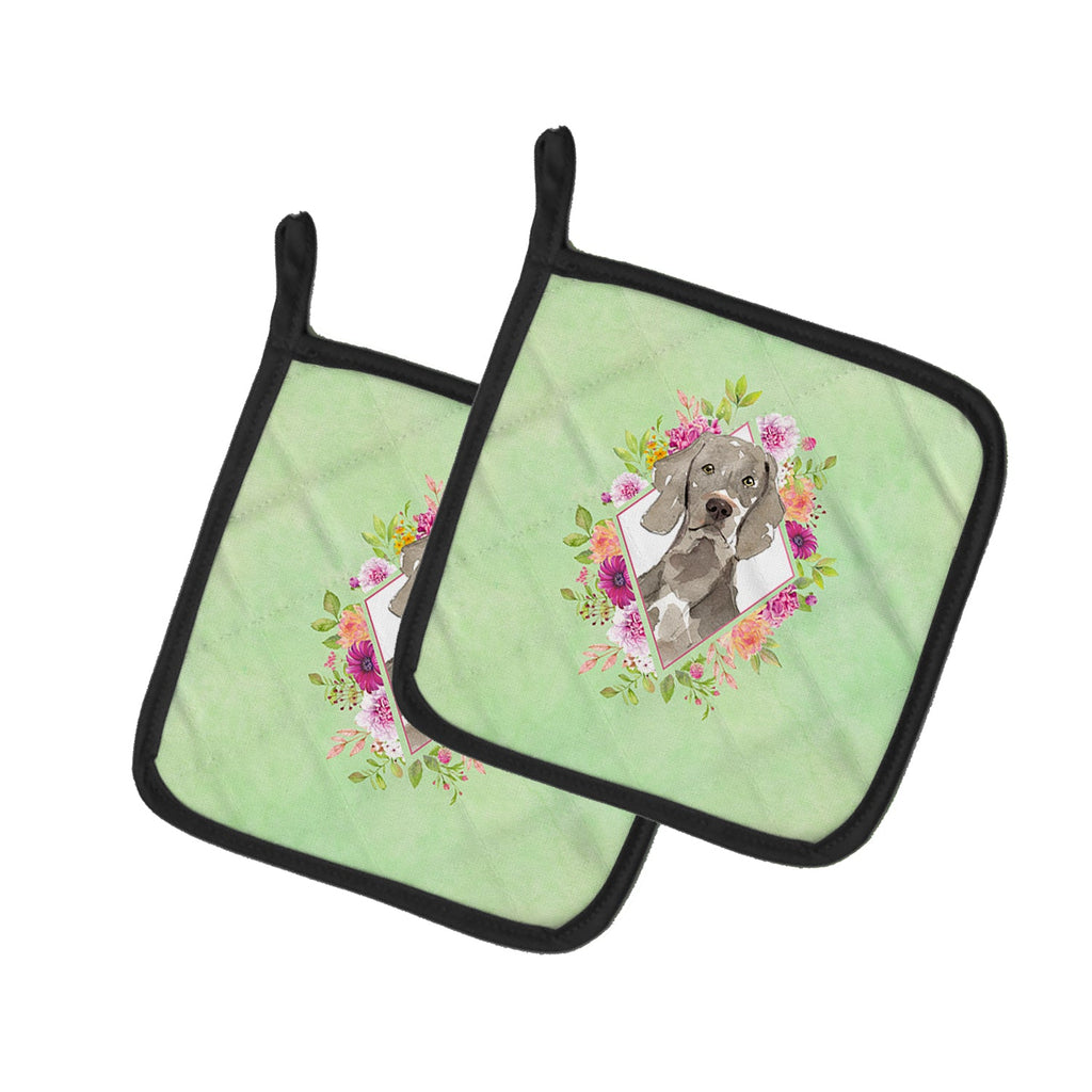 Weimaraner Green Flowers Pot Holder Set of 2 Heat Resistant Quilted Hot Pads 7.5 x 7.5 Inch, Insulated Kitchen Trivets for Cooking & Baking