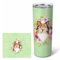 Sheltie Green Flowers Stainless Steel Skinny Tumbler 20 oz Vacuum Double Walled Reusable Insulated Travel Cup