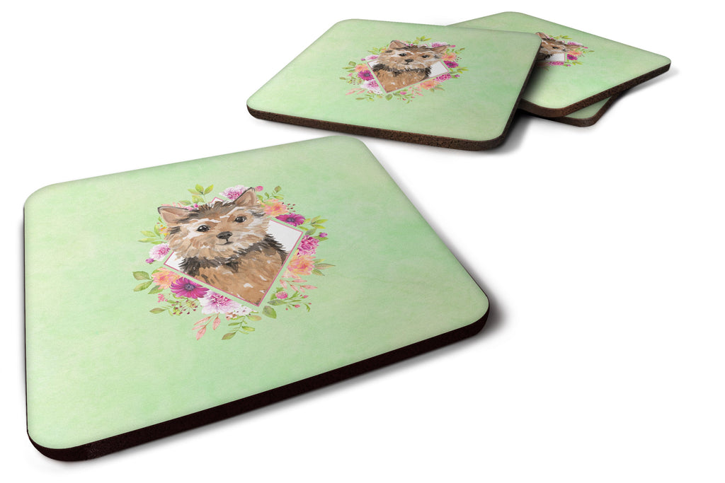 Norwich Terrier Green Flowers Foam Coasters Set of 4 Cup Coasters for Indoor Outdoor, Tabletop Protection, Anti Slip, Mouse pad Material