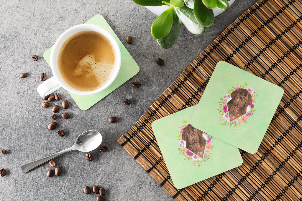 Newfoundland Green Flowers Foam Coasters Set of 4 Cup Coasters for Indoor Outdoor, Tabletop Protection, Anti Slip, Mouse pad Material