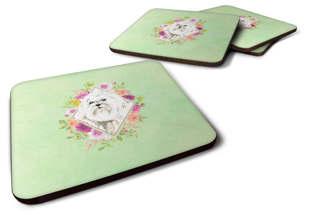 Maltese Green Flowers Foam Coasters Set of 4 Cup Coasters for Indoor Outdoor, Tabletop Protection, Anti Slip, Mouse pad Material