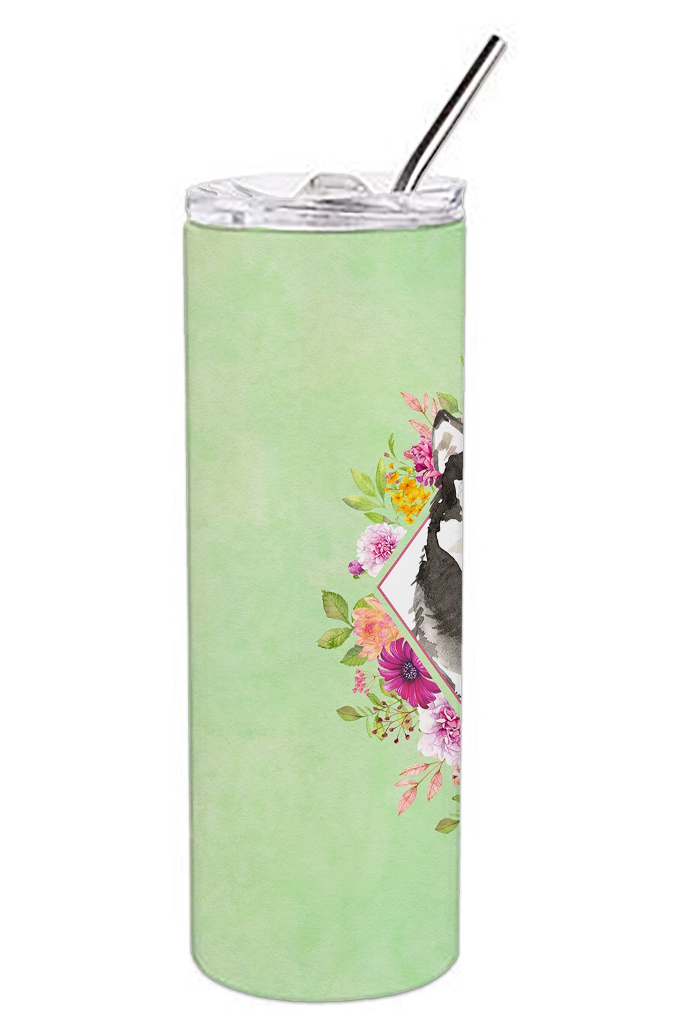 Alaskan Malamute Green Flowers Stainless Steel Skinny Tumbler 20 oz Vacuum Double Walled Reusable Insulated Travel Cup