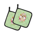 Yellow Lab Green Flowers Pot Holder Set of 2 Heat Resistant Quilted Hot Pads 7.5 x 7.5 Inch, Insulated Kitchen Trivets for Cooking & Baking
