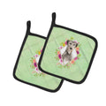 Irish Wolfhound Green Flowers Pot Holder Set of 2 Heat Resistant Quilted Hot Pads 7.5 x 7.5 Inch, Insulated Kitchen Trivets for Cooking & Baking