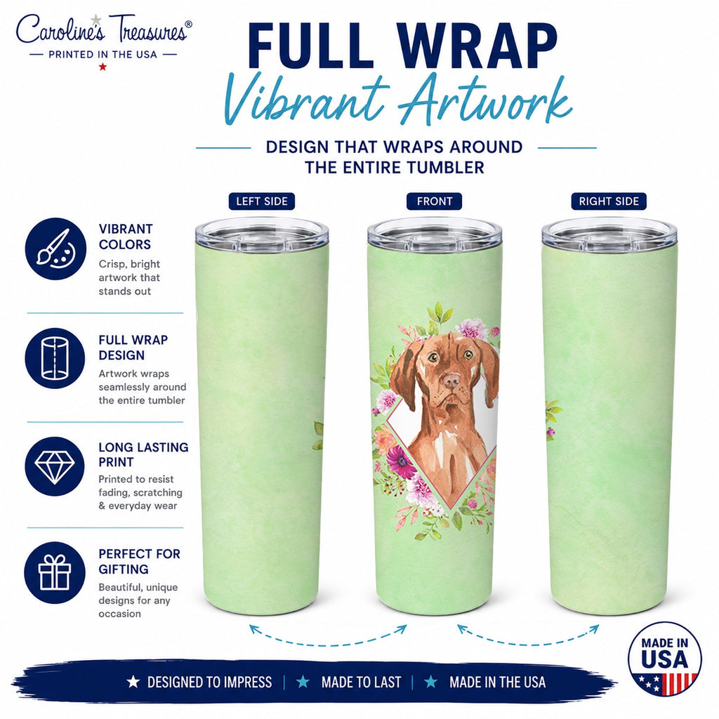 Vizsla Green Flowers Stainless Steel Skinny Tumbler 20 oz Vacuum Double Walled Reusable Insulated Travel Cup