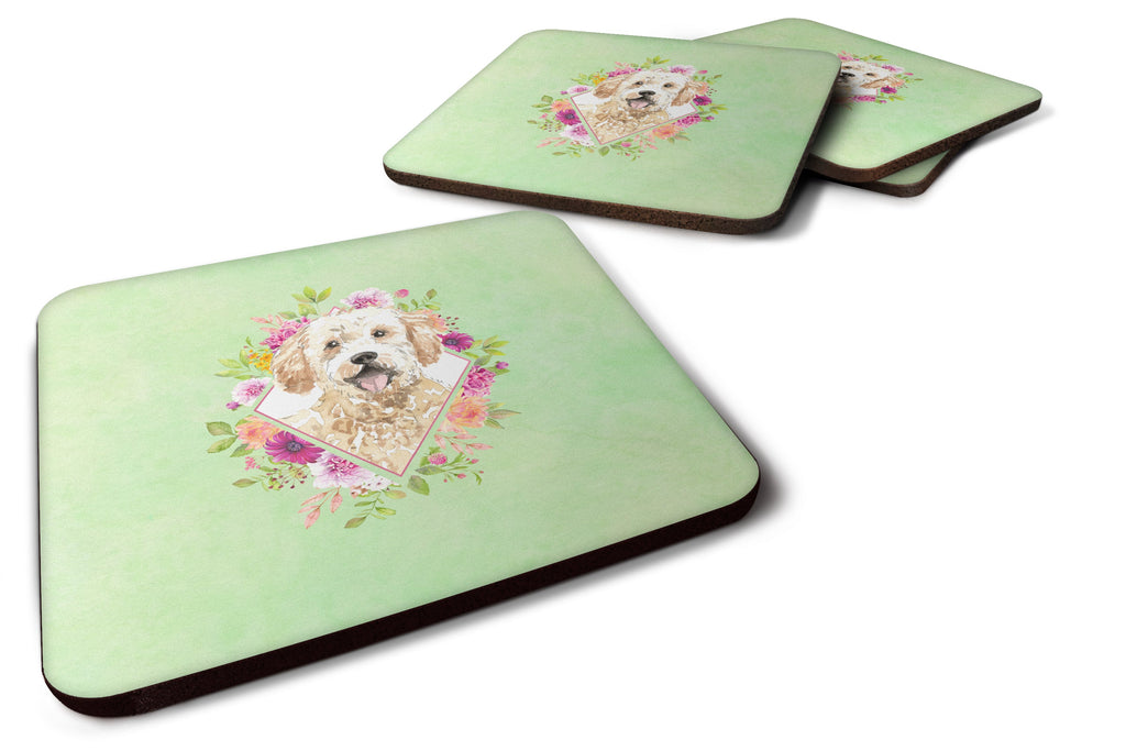 Goldendoodle Green Flowers Foam Coasters Set of 4 Cup Coasters for Indoor Outdoor, Tabletop Protection, Anti Slip, Mouse pad Material