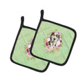 Catahoula Leopard Dog Green Flowers Pot Holder Set of 2 Heat Resistant Quilted Hot Pads 7.5 x 7.5 Inch, Insulated Kitchen Trivets for Cooking & Baking