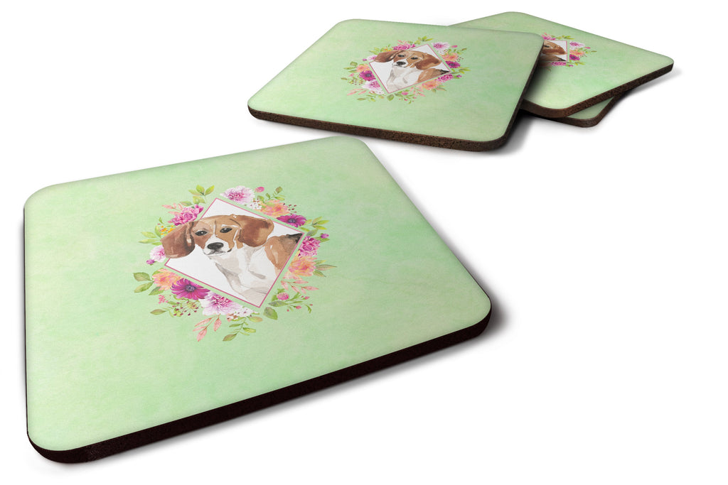 Beagle Green Flowers Foam Coasters Set of 4 Cup Coasters for Indoor Outdoor, Tabletop Protection, Anti Slip, Mouse pad Material